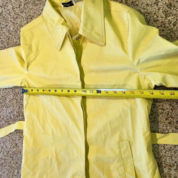 Paul Harris Design Small Yellow Rain Coat Midi Jacket Snap Front Collared Belted - Picture 7 of 12